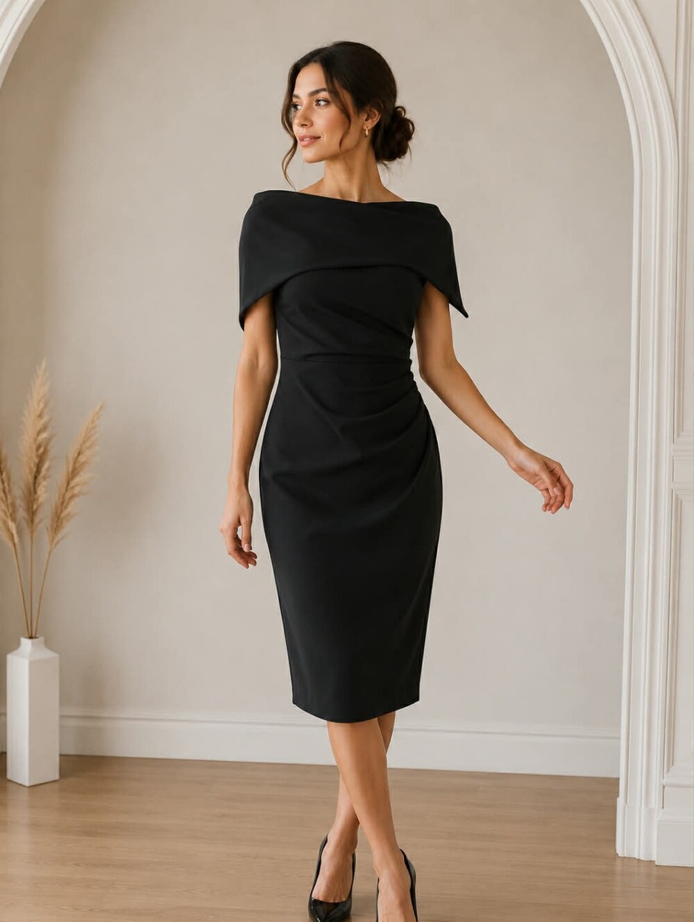 Vince Camuto Black Off-Shoulder Midi Dress